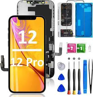 Mobkitfp for iPhone 12/12 Pro Screen Replacement 6.1 inch 3D Touch LCD Display Digitizer Assembly with Face ID + Repair Tools Kits + Waterproof Frame Adhesive Sticker + Screen Tempered Protector