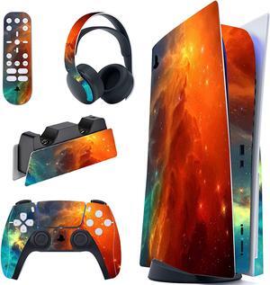 PlayVital Orange Star Universe Full Set Skin Decal for ps5 Console Disc Edition, Sticker Vinyl Decal Cover for ps5 Controller & Charging Station & Headset & Media Remote