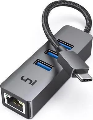 uni USB C Ethernet Adapter, USB C HUB Ethernet 1Gbps with USB 3.0 [Driver Free] for Hard Drive Keyboard Mouse, Compatible with MacBook Pro/Air, iPad Pro/Air, iMac, Chromebook, Galaxy, XPS etc