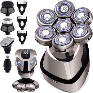 AW Robot 7D Head Shavers for Bald Men, Anti-Pinch Electric Razor for Men, 5-in-1 Mens Grooming Kit with Nose Hair Trimmer, Beard Trimmer for Men, Waterproof and Rechargeable Electric Shavers for Men