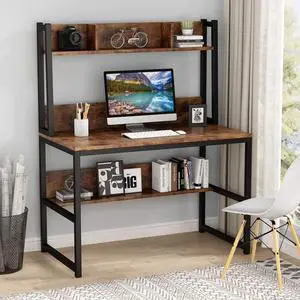 Tribesigns Computer Desk with Hutch, 42" Study Desk with Bottome Storage Shelve, Workstaion for Home Office, Small Space, 42" W x 19" D x 55" H