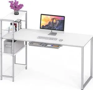 SHW 46-Inch Mission Desk with Side Shelf, 24" Deep, White
