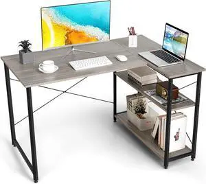 Tangkula L-Shaped Computer Desk with Reversible Shelves, 48 Inch Corner Computer Desk, Modern Writing Study Desk Home Office Workstation, Space Saving Design (48 Inch, Gray)