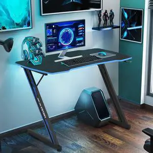 Large PC Gaming Desk 47 in Computer Desk with Headphone Hook Z-Shaped Gaming Table Home Office Desks Workstations for Small Places, Carbon Fiber Surface, Simple Installation, Black Large PC Gaming Desk 47 in Computer Desk with Headphone Hook Z-Shaped Gaming Table Home Office Desks Workstations for Small Places, Carbon Fiber Surface, Simple Installation, Black
