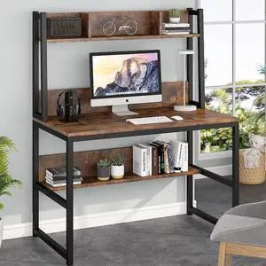 Tribesigns Computer Desk with Hutch, Wooden Small 42-inch Desk, Industrial Simple Office Desk with Storage Space for Home Office