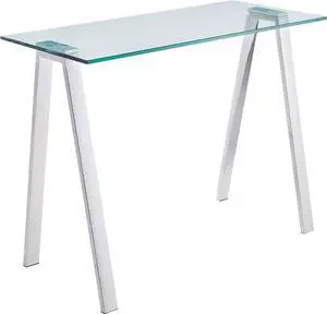 Cortesi Home Trixie Glass Top Desk/Console Table with Stainless Steel Frame, 40"