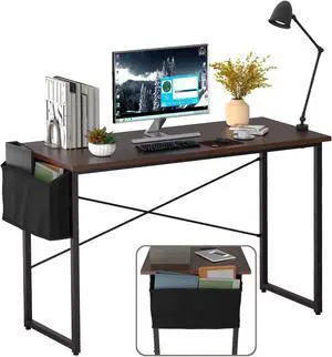 Tangkula Computer Desk with Storage Bag, Home Office Writing Study Desk, Modern Simple Style Laptop Table (47", Coffee)