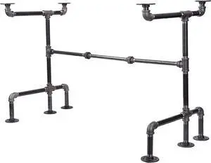 PIPE DECOR Industrial Pipe Desk Leg Set, Modern Home Office Writing or Computer Base Kit, Dark Grey Unfinished Steel Metal Pipe Legs, M-Desk Style