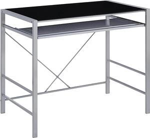 OSP Home Furnishings Zephyr Computer Desk with Keyboard Shelf and Tempered Glass Top, Black Glass and Silver Frame