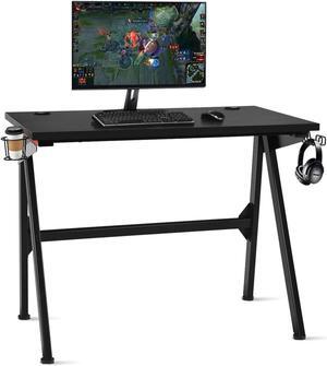 Tangkula Computer Desk Gaming Desk, E Sports Gamer Table, Professional Gamer Workstation with Cup Holder, Headphone Hook, Ergonomic PC Gaming Table, Writing Desk for Home Office (Black)