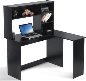 ivinta Wood L Shaped Computer Desk with Hutch Modern Corner Gaming Desk with Storage Shelves Home Office Desk for Small Space Dark Brown Writing Desk Workstation