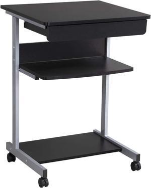 Topeakmart Mobile Computer Desk Office Desk Laptop Computer Table Study Writing Desk with Drawers and Printer Shelf on Wheels for Home Office