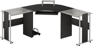 HOMCOM 69" Modern L-Shaped Tempered Glass Office Computer Desk with Elevated Monitor Stand, Rolling CPU Holder, Pull Out Keyboard Tray and Steel Frame, Black