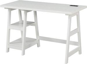 Convenience Concepts Designs2Go Trestle Desk with Charging Station and Shelves, White