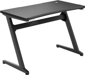 Tangkula Gaming Desk, Z Shaped Ergonomic Gaming Computer Desk, E-Sports Game Desk with Cup & Headphone Holder and Mouse Pad, Gamer Workstation, Carbon Fiber Surface and Z-Shape Steel Frame (Black)