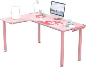DESIGNA Pink Gaming Desk, 60 inch Pink L Shaped Gaming Desk, with Full Covered Cute Pink Desk mat for Girl Gaming Desk Pink, Easy to Assemble, Left Side