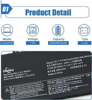 Dentsing L15L4PC2 L15M4PC2 Laptop Battery Compatible with Lenovo Yoga 710-14IKB 710-14ISK 710-15IKB 710-15ISK 710-14ISK-IFI 710-14ISK-ISE Series Notebook 5B10K90778 5B10K90802 7.6V 53Wh/6974mAh