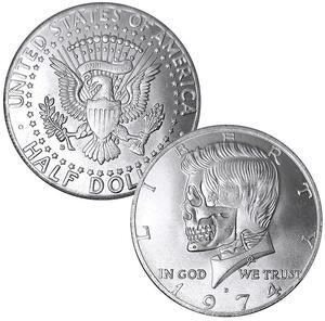 USA 1974 President Kennedy Tooth Punk Hobo Skull Retro Art Magic Coin Silver Plated Dollar Novelty Coin (Silver)