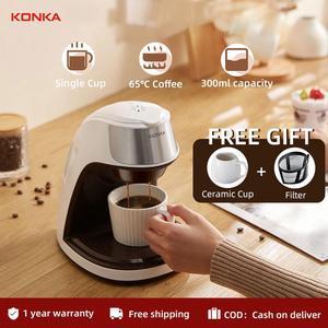 KONKA Coffee Maker Single Cup Household Coffee Machine Mini Portable Coffeemaker With Free Ceramic Cup on sale mini portable Coffee Brewer Machine brewed Automatic Drip Coffee Complete Set 1 cup Free
