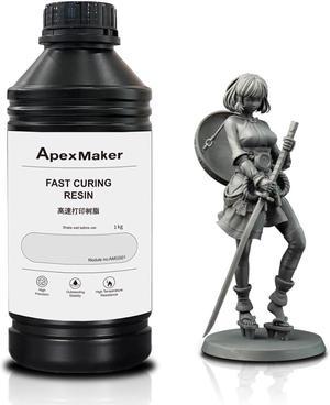 ApexMaker High Speed 3D Printer Resin, Fast Curing 3D Resin, 405nm High-Precision Excellent Fluidity Printing Liquid Standard photopolymer Low Shrinkage Resin for 2K 4K 8K LCD DLP SLA Printer 1KG Grey