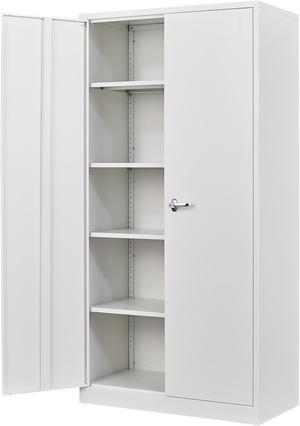 GangMei Metal Storage Cabinet with Lock,Garage Storage Cabinet with 4 Adjustable Shelves,Tool Storage Cabinets with 2 Door,White,Assembly Required