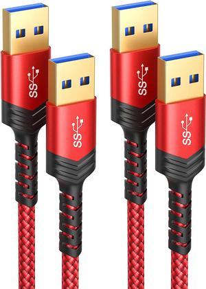 JSAUX USB to USB Cable, USB 3.0 A to A Male Cable 2 Pack(3.3ft+6.6ft) USB Male to Male Cable Double End USB Cord Compatible for Hard Drive Enclosures, DVD Player, Laptop Cooler and More (Red)