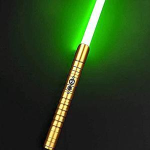 Lightsaber, Children'S Toy Sword Parent-Child Lightsaber Glowing Sword With Black Metal Hilt, 11 Color Changing Lighting, Sound Effects Ideal For Adult Kids Toys Light Saber GoldenHandle-greenLight