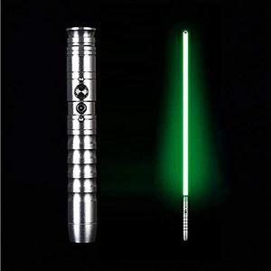 Lightsaber Jedi Sith Aluminum Hilt Changing Led Light Saber Support Heavy Dueling for Adult SilverHandle-greenLight