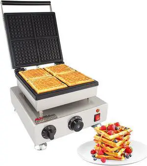 AP-505 Belgian Waffle Iron | Press Type | 4 Square Waffles | Professional Use | Stainless Steel | Nonstick