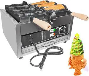 GR-1103B Taiyaki Machine Commercial | 3 Open-Mouth Fish Shaped Waffles Cones | Nonstick Taiyaki Iron