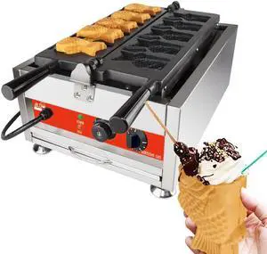 AR-1105 Taiyaki Machine Commercial | 5 Open-Mouth Fish Shaped Waffles | Stainless Steel Taiyaki Maker