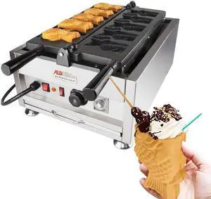 AP-209 Taiyaki Maker | Fish Waffle Cone Maker | Commercial Taiyaki Machine | Stainless Steel | 5 Open-Mouth Fish Waffles
