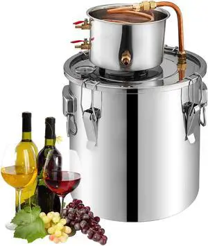 A-FCSA2-10 Alcohol Wine Distiller | 2.5 Gallon 10L | Moonshine Still with Copper Pipe | Stainless Steel