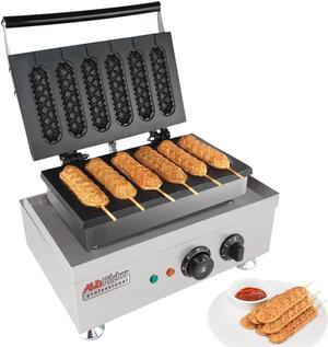 Corn Dog Waffle Maker for Commercial Use | 6 Hotdog Waffles on a Stick | Stainless Steel | 110V (6 Hot Dogs)
