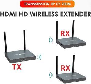 (1 SENDER and 2 RECEIVERS Kit) Up to 656Ft,H.264 Wireless 1080P@60Hz Video Extender with Local Pass-through HDMI Loop-out Transmitter 2 Receivers Kit 200m with IR remote