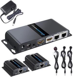 2-Port HDMI Splitter Over Cat6 1x2 1080P Extender With IR - 40M/131Ft, with HDMI Loop-Out Local Display POE Function with one Power Supply 2 Way