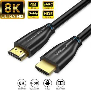 HDMI2.1 Soft PVC 16.40Ft / 5.0M HDMI AM to AM Cable 8K@60Hz 4K@120Hz Ultra High-Speed 48Gbps 28AWG Dynamic HDR for Apple TV PS4 PS5 8K TV HDTV Projectors