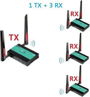 1 TX and 3 RX kit, 1080p@60Hz HDMI Wireless Extender with Loopout,HDCP1.3 compliant 5GHz Wireless Splitter Up to 197ft / 60M 1 TX and 3 RX kit, 1080p@60Hz HDMI Wireless Extender with Loopout,HDCP1.3 compliant 5GHz Wireless Splitter Up to 197ft / 60M