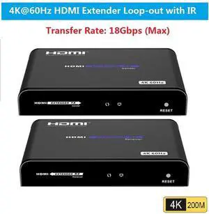LKV483Pro HDMI 2.0 Extender with HDMI Loop-out  IR Remote Up to 200m 4K@60hz 18Gbps over RJ45 Ethernet Cat5e/6 Cable