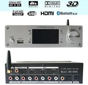 RH-699X Professional 5.1 Channel Audio Decoder USB U-Disk Lossless Music Playback Bluetooth5.0 Fiber Coaxial Audio Decoding 6-Channel Output