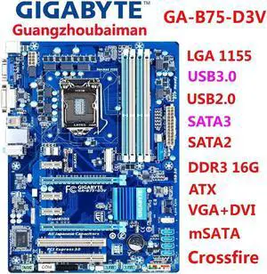 for Gigabyte GA-B75-D3V motherboard LGA 1155 DDR3 32G B75 internal display ATX SATA3 USB3   Original Desktop Motherboard