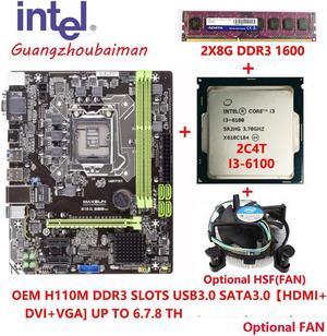 Bundle OEM H110M Motherboard H110 hdmi+usb3+sata3+Front usb3.0 port -19 pins+2X8G DDR3 1600 RAM+INTEL LGA 1151  I3 6100 + free FAN    combo  Motherboard CPU