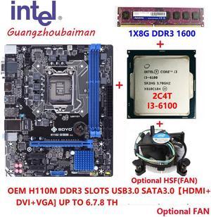 Bundle OEM H110M Motherboard H110 hdmi+usb3+sata3+Front usb3.0 port -19 pins+1X8G DDR3 1600 RAM+INTEL LGA 1151 I3 6100 + free FAN combo Motherboard CPU