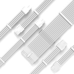 White PSU Extension Cable Kit,Custom Sleeved Power Supply Cable Mod for PC Build 16AWG 24Pin ATX /8 (4+4) Pin EPS CPU Cable /8 (6+2) Pin PCI-E GPU PSU Cables 6PCS with Cable Comes