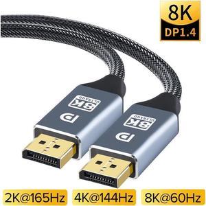 DisplayPort Cable 1.4 8K DP Cable (8K@60Hz, 4K@120Hz/144Hz,2K @144Hz/165Hz) HBR3 Support 32.4Gbps DCP 3D Slim and Flexible DP to DP Cable for Laptop PC TV Gaming Monitor (9.8ft/3m)
