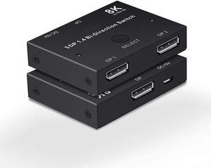 8K Displayport 1.4 Switch, Bi-Directional 1in 2 Out or 2in 1out DP 1.4 Switcher Converter Supports 8K@30Hz 4K@120hz 2K@144hz for Dual DP Sources or Displays