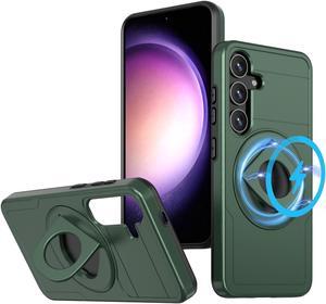 Fashion Case with Stander magsafe-compatible Wireless Charging Case For Samsung Galaxy S24 (Dark Green)