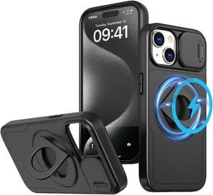 Fashion Case with Stander Wireless Charging Supported Case For iPhone 15 Plus (6.7inch) (Black)