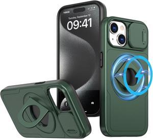 Fashion Case with Stander Wireless Charging Supported Case For iPhone 15 (6.1inch) (Dark Green)