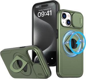 Fashion Case with Stander Wireless Charging Supported Case For iPhone 15 (6.1inch) (Light Green)